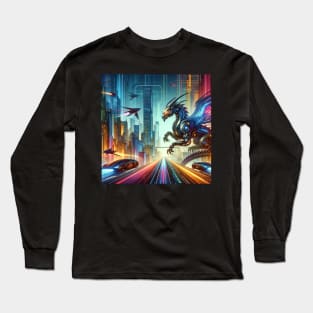 Cyber Wyvern: Velocity Over the Neon Nexus Long Sleeve T-Shirt